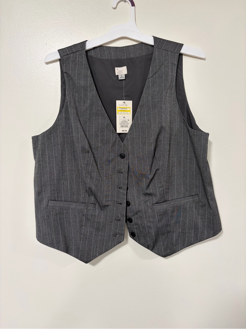 a new day Men's Charcoal Pinstripe Vest